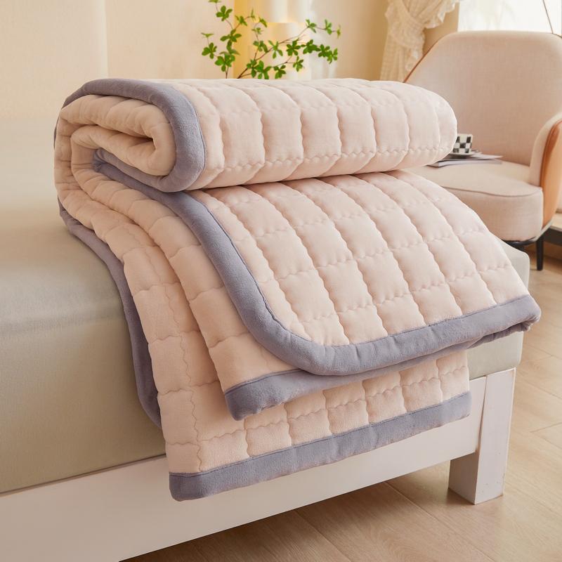 Soft Padded Winter Coral Fleece Mattress Pad with Plush Velvet Quilted Cover