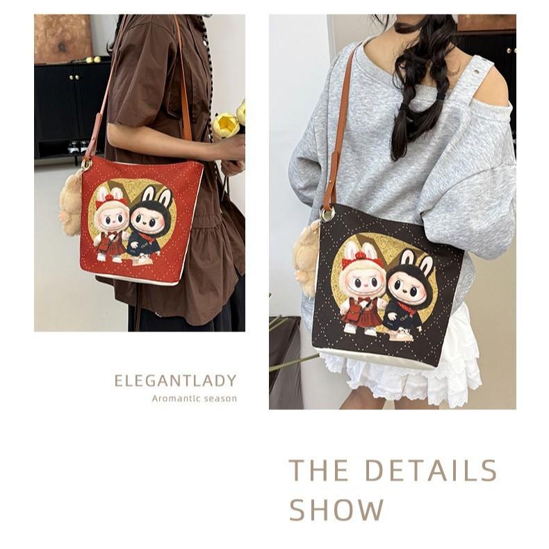 Labubu Cartoon Canvas Backpack With Breathable Fabric And Expandable Capacity For School And Daily Use