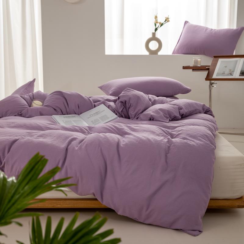 1pc Solid Color Duvet Cover 100% Washed Cotton Quilt Cover Japanese Minimalist Style Bedding Single Double King Queen Size Bed