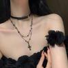 Dámský Y2K Černý Kříž Dlouhý Vrstvený Choker Náhrdelník na Klíční kost