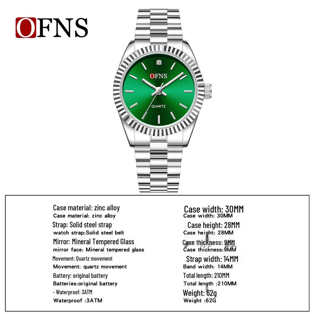 OFNS Classic Women's High-End Casual Luxury Quartz Wristwatch, Roman Numeral, Stud Design, Business-Commuting, Waterproof.