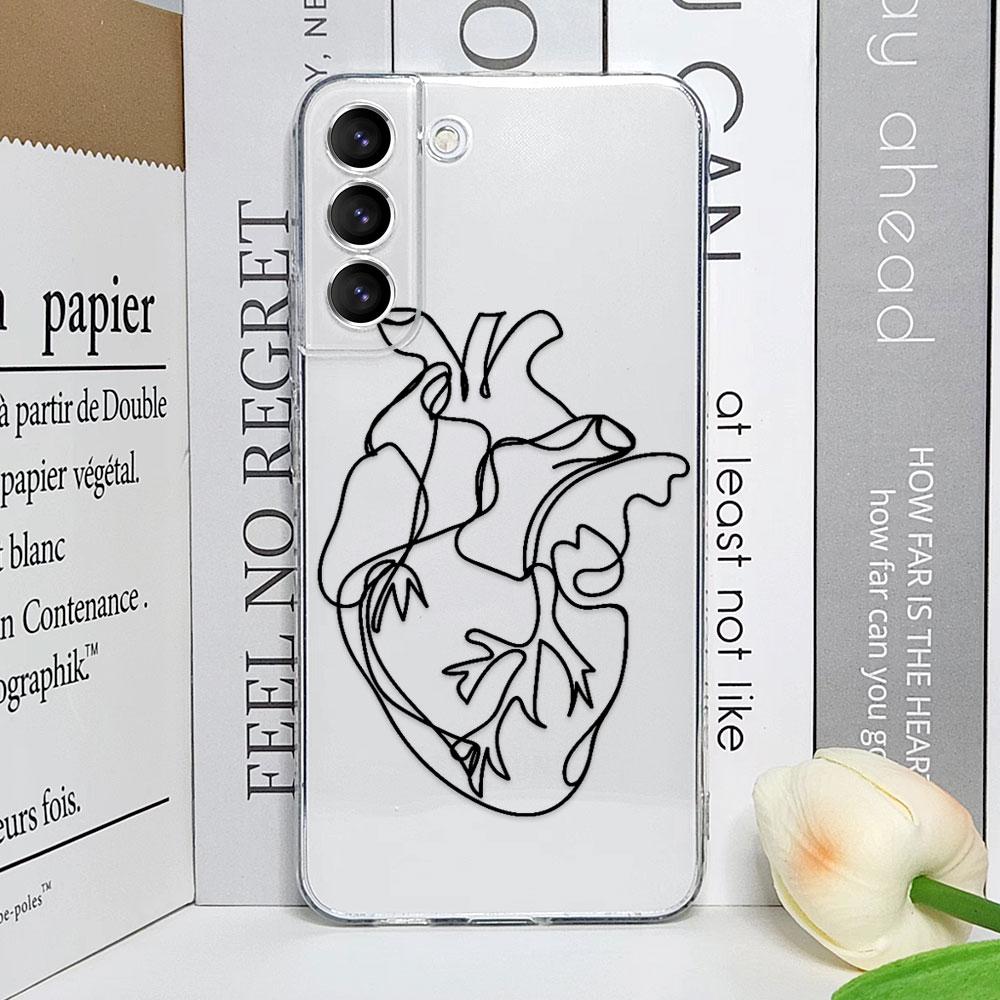 Abstract Line Face Aesthetic Clear Phone Case for Samsung Galaxy S24 S23 Ultra S22 Plus S21 FE S20 5G Soft Silicone Cover Fundas