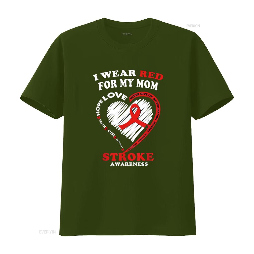 Stroke Awareness T Shirt I Wear Red For My Mom Vintage Washed Comfortable Top For Everyday Wear Stretched Fashion Breathable