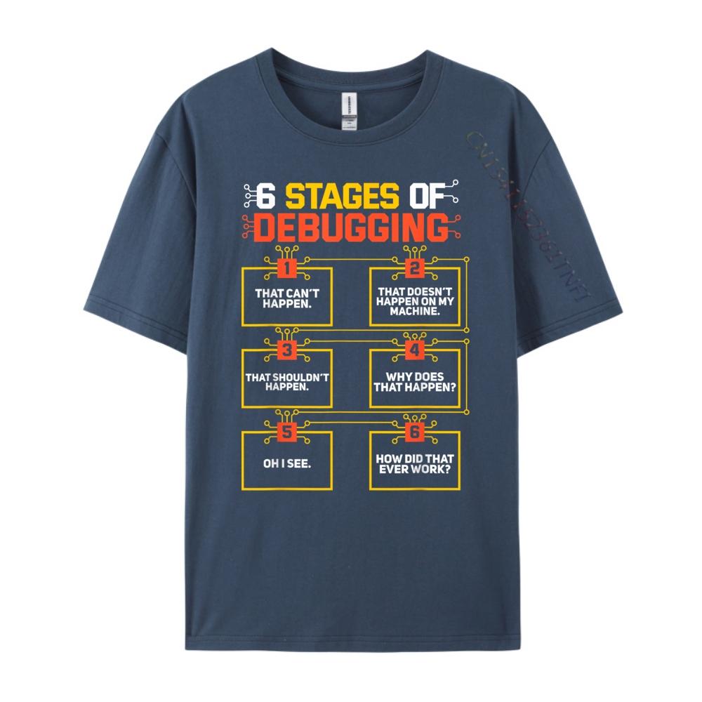 6 Stages Of Debugging Computer Programmer Geek Green And White Graphic T Shirt Mens Band Tshirts Classic