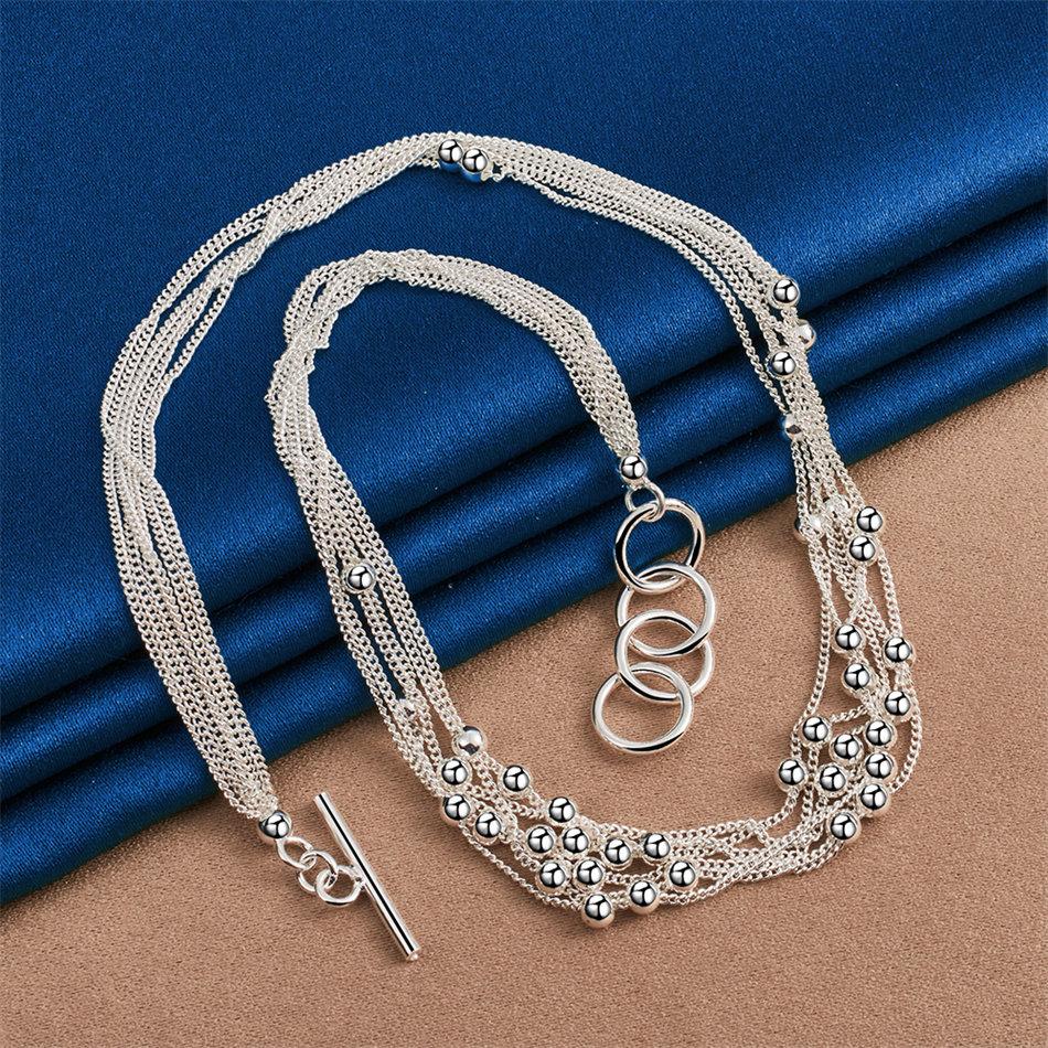 925 Sterling Silver Exquisite Beaded Necklace Women Fashion Party Favor Wedding Jewelry Accessories