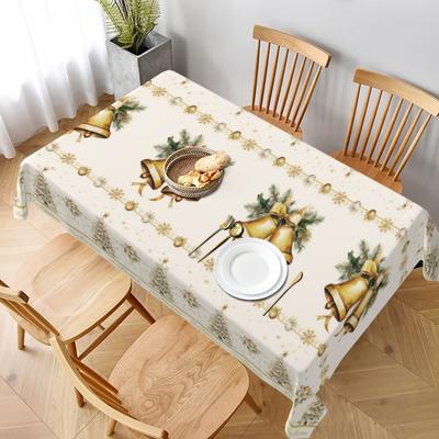 Merry Christmas Tree Golden Balls Tablecloth For Table Decor Winter Floral Bells Print Dining Table Cloth Christmas Decorations