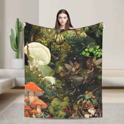 Dreamy Forest Mushroom Flannel Blanket Soft Durable Throw Blanket for Home Decor Picnic Funny Bedspread Sofa Bed Cover