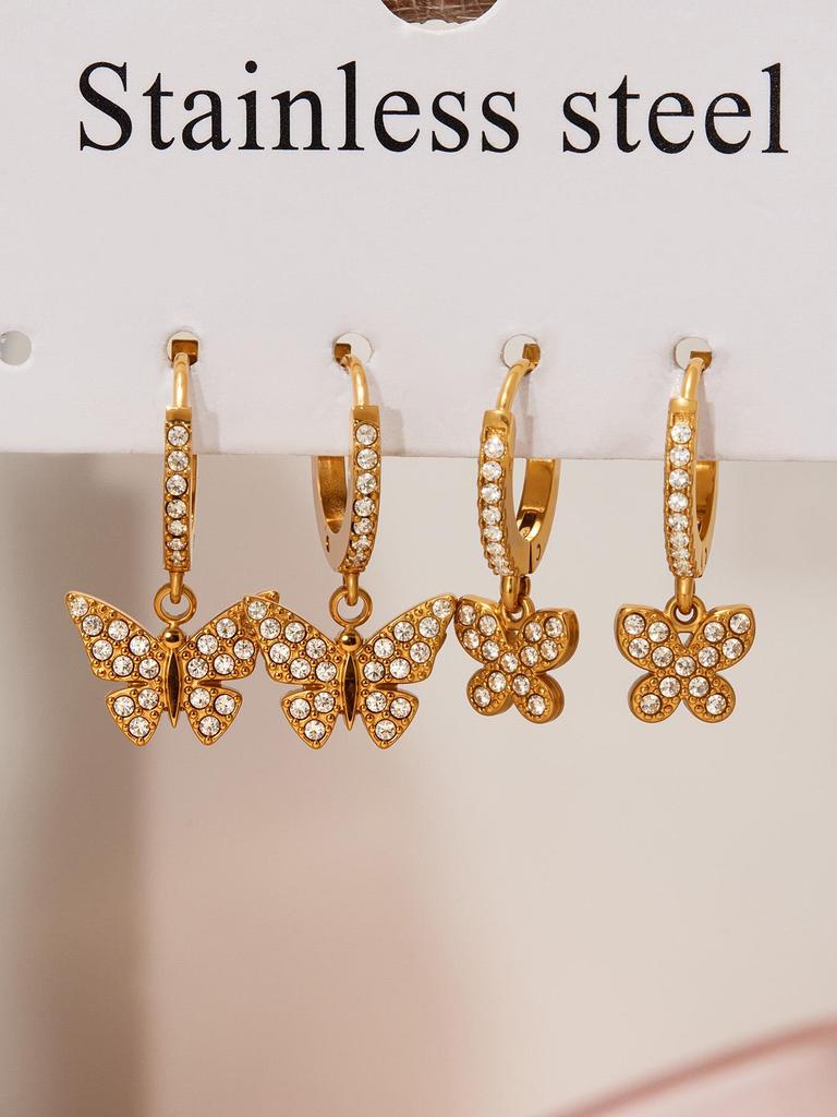 Oumika 18K Gold-Plated Butterfly & Diamond Earrings for Women