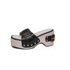 Foreign Trade Large Size Thick Heel Sandals Women's 2025 Summer New One-word Buckle Beach Fashion Sandals Shoe Buckle