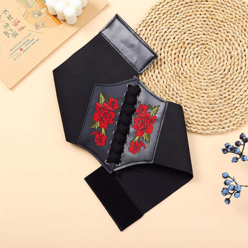 Fashion Slim Elastic Pu High Waist Belt Women Vintage Elegant Simple Lace-up Black Punk And Gothic Daily Wide Belt