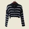 Export Contrast Color Stripes Zipper Short Cardigan Fall and Winter Long Sleeve Color Matching Knitting Sweater Female New Coat