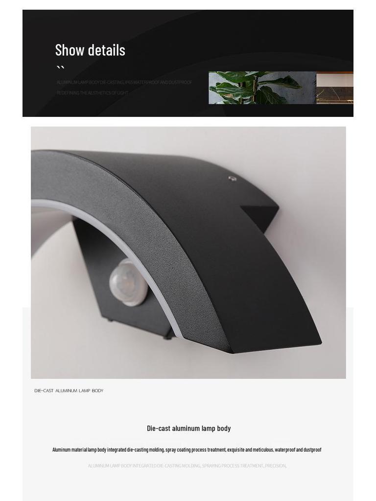 LED Waterproof Motion Sensor Wall Lamp - Courtyard, Balcony, Doorway, Moon-Shaped Design