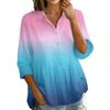 Women's Gradient Print Button Down Blouse - Three Quarter Sleeve, Notched Lapel, Loose Fit Casual Shirt Top