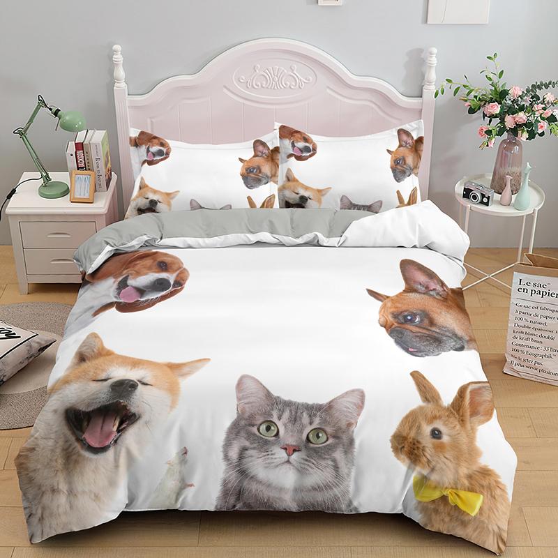Animal Cat Duvet Cover King Queen Black White Funny Cute Pet Kitty Bedding Set For Kids Teens Adult Fashion Soft Comforter Cover