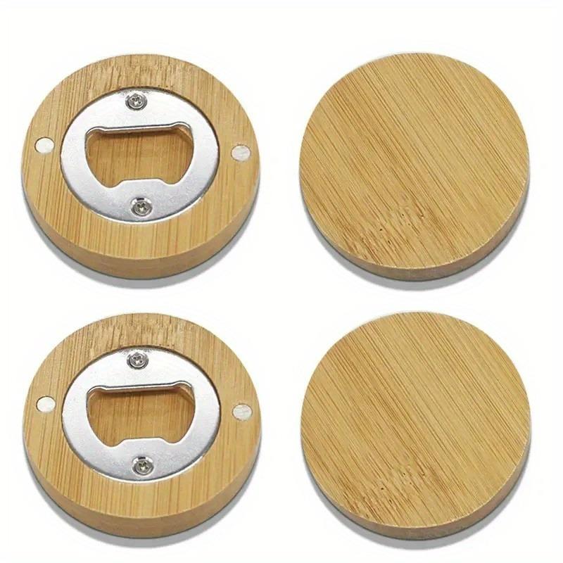 3-Piece Bamboo Beer Bottle Openers With Fridge Magnet - Easy Grip, Round Coaster Design For Home Bar Decor & Wedding Favors