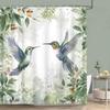 Hummingbird Floral Shower Curtain Birds Watercolour on Flower Branches Printed Polyester Bath Curtains Bathroom Decor with Hooks