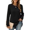 Womens Long Sleeve Tops Plus Size Crew Neck Jumpers Solid Color Side Spilt Pullover T-Shirt Tunic Shirt