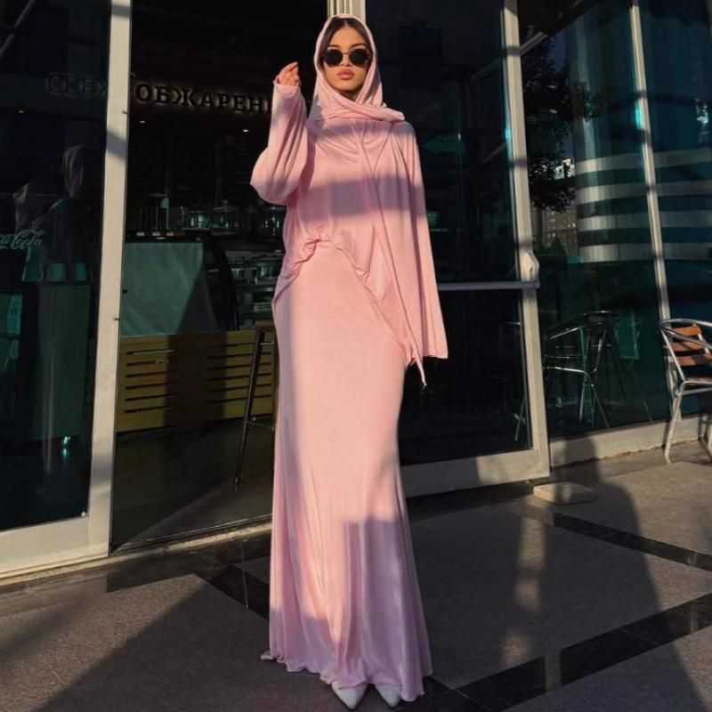 2025 Autumn Festival Europe and America Loose and Comfortable Versatile Commuter Long-sleeved Top Long Skirt Solid Color Jacket Three-piece Women's 