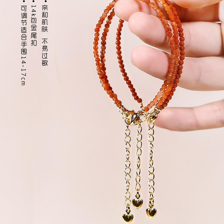 Southern Red Agate Bracelet, Natural Crystal Bracelet, Red Rope, Small Niche Design, Simple Bracelet for Girls
