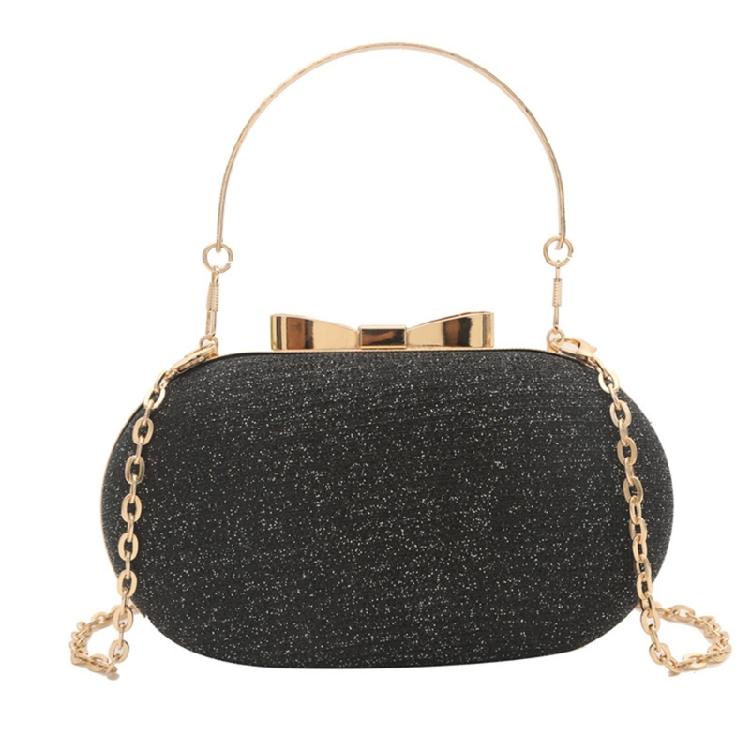 

PU Leather Glittering Evening Bag Purse Oval Shape Handbag with Detachable Chain чорний