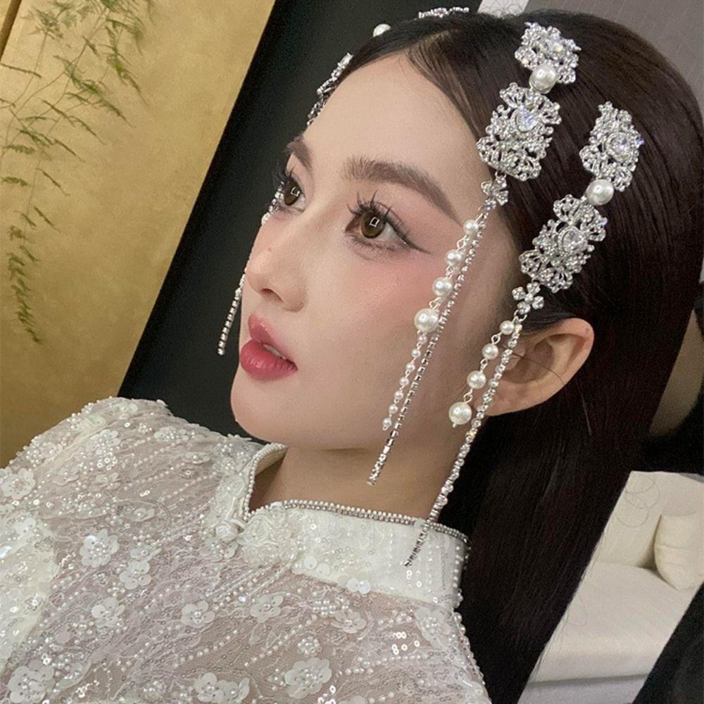 Elegant Ethnic Style Hair Clip Crystal Tassel Side Clip Chinese Style Tassel Hairpin  Women