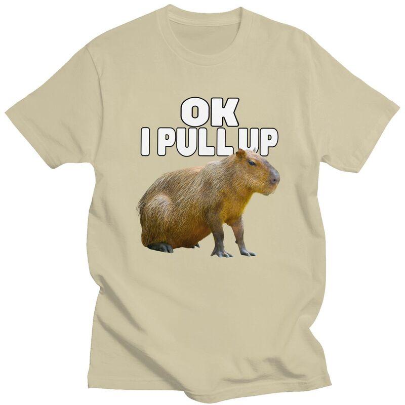 Custom Cool Ok I Pull Up Capybara T Shirt Men Short Sleeve Pure Cotton Tshirt Casual Tee Tops Fashion Tshirts
