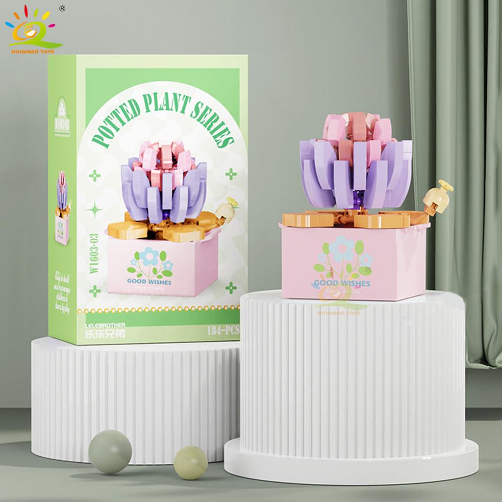 MOC Blume Sukkulente Topfpflanze Modellbaustein DIY Ewiger Strauß Zuhause Schreibtisch Pflanzen Dekoration Ziegel Mädchen Geschenk Kinderspielzeug