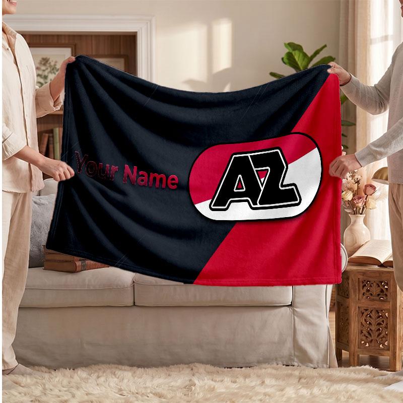 AZ Alkmaar Personalized Fleece Blanket With Football Logo, Custom Name Text Soft Warm Home Throw Blanket