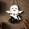 Rustic Autumn Party Decorations Cute White Ghost Wooden Door Hanger Sign with Black Cat BOO Farmhouse Halloween Porch Banner, Waterproof Front Plaque