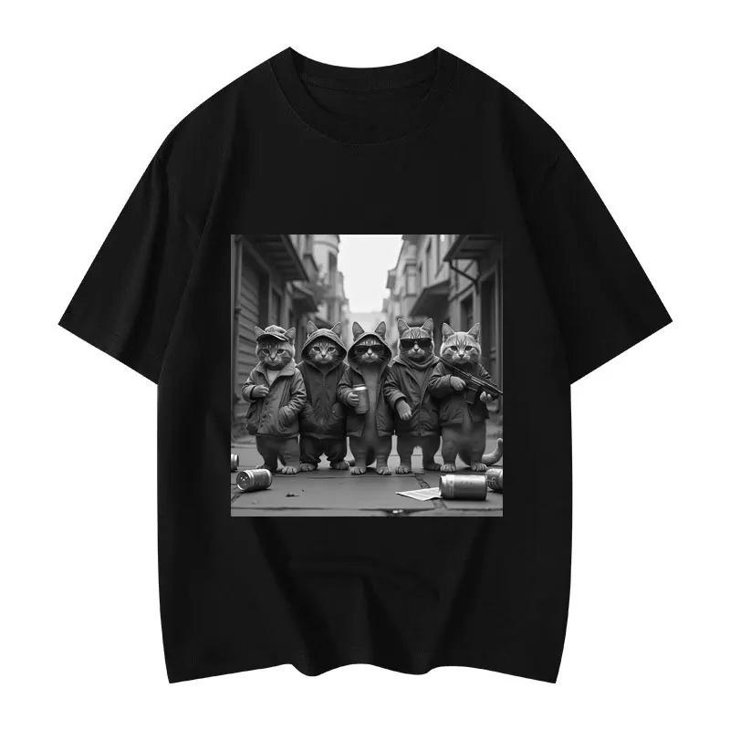 Funny Cat Gang Meme Graphic T Shirts Men's Women's Fashion Vintage Short Sleeve T-shirt High Quality Oversized T-shirts