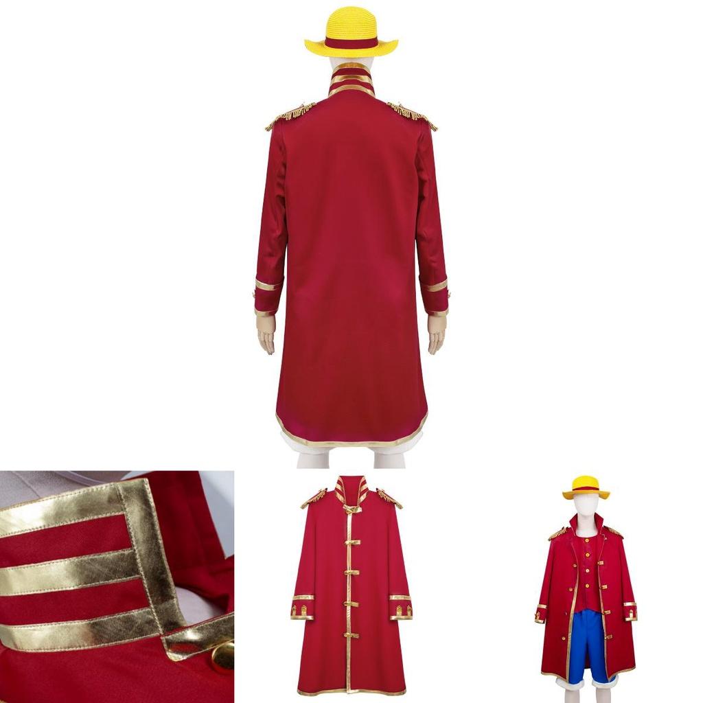 Cotton Fabric Pirate King Luffy Cosplay Costume Captain's Style With Hooded Cape And Straw Hat