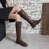 Autumn and Winter Women's Leather High Boots Cowhide Medium Heel Large Size Women's Boots New Round Head Versatile Comfortable Martin Boots Women