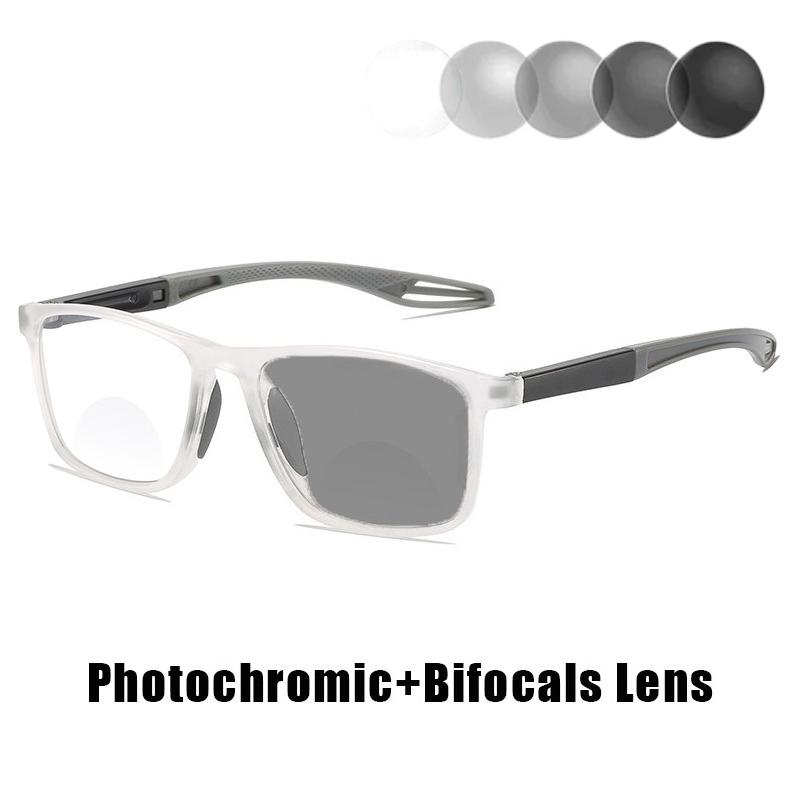 Anti Blue Light HD Men's and Women's Distance Dual-use Presbyopia Glasses Ultralight Sports Photochromic Bifocal Reading Glasses