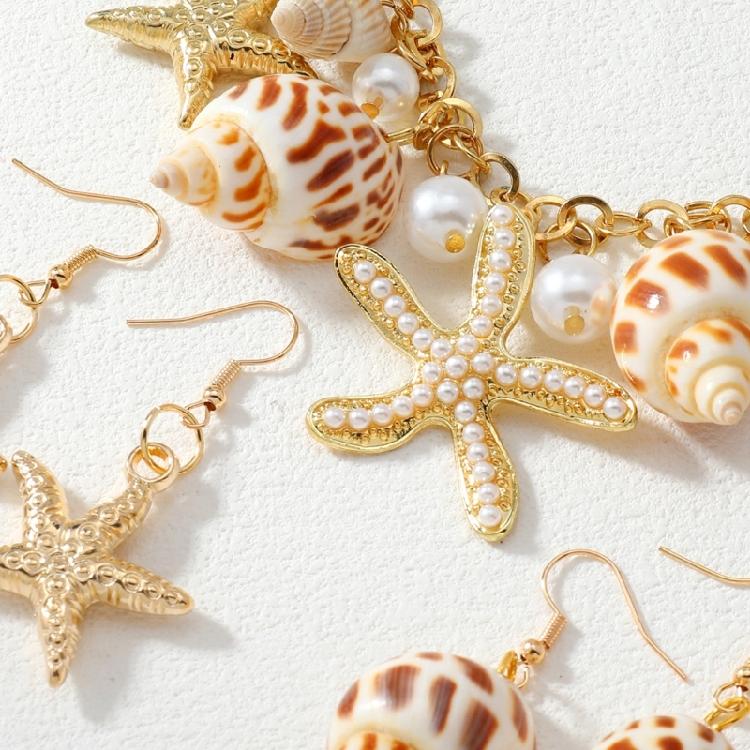 Mermaids Costume Jewelry Set Starfishes Seashells Conch Bracelet Necklace Shell Earrings Beach Jewelry Set for Women