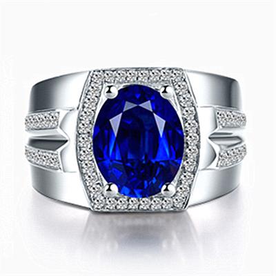 Diamond Blue Sapphire Men's Ring 18k Gold Plated Natural Burmese Stone Popular Jewelry Gift