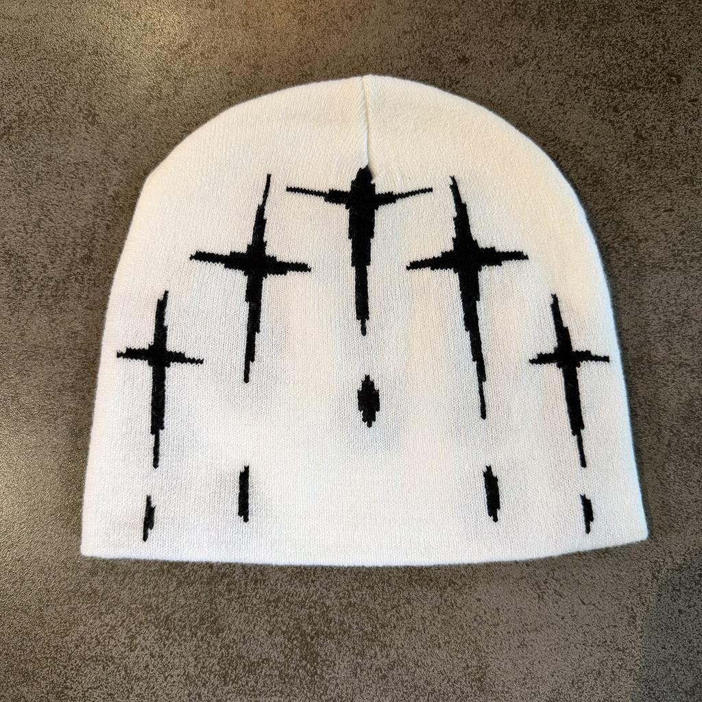 Retro Street Style Cross Knit Cap With Fluffy Acrylic Blend For Fall Winter
