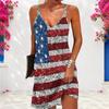 Women Plus Size V Neck Double Straps Sleeveless Printed Iridescent Blue Mini Dress
