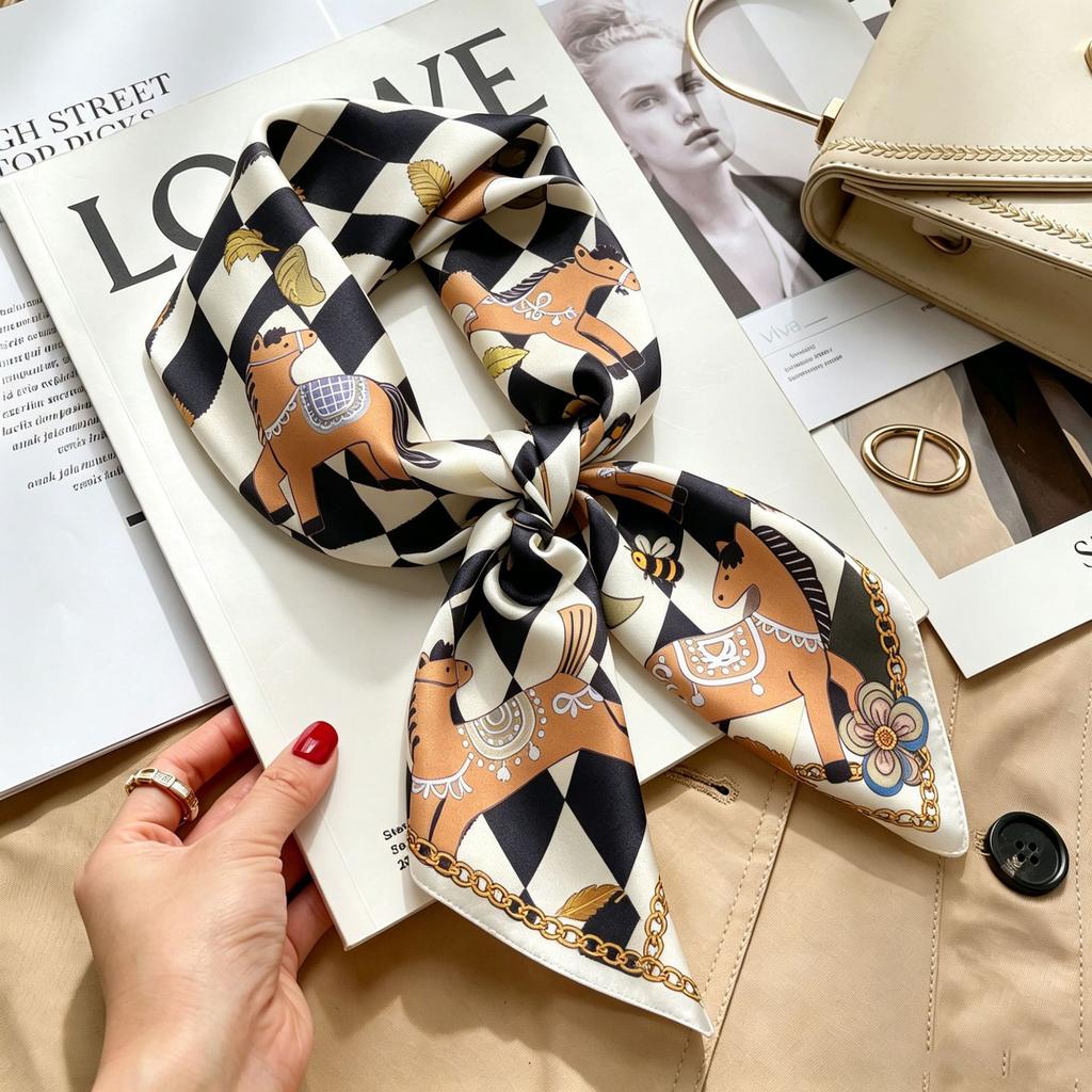 Spring and Autumn thin flight attendant occupation small scarf headscarf small square scarf female foreign style literary Korean versatile cartoon sil