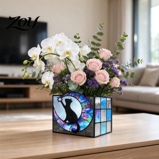 Acrylic Stationery Organizer Stained Glass Style Pen Holder, Unique Desktop Organizer, 3D Creative Gift for Students Embossed Relief Pattern