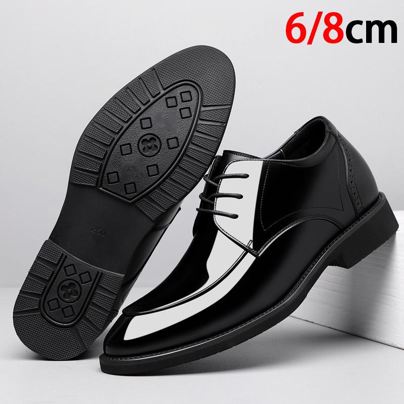 Luxury Men Patent Leather Elevator Shoes Men's Upper Height Increase Insole 6cm/8cm Black Formal Business Lift Wedding Men Shoes