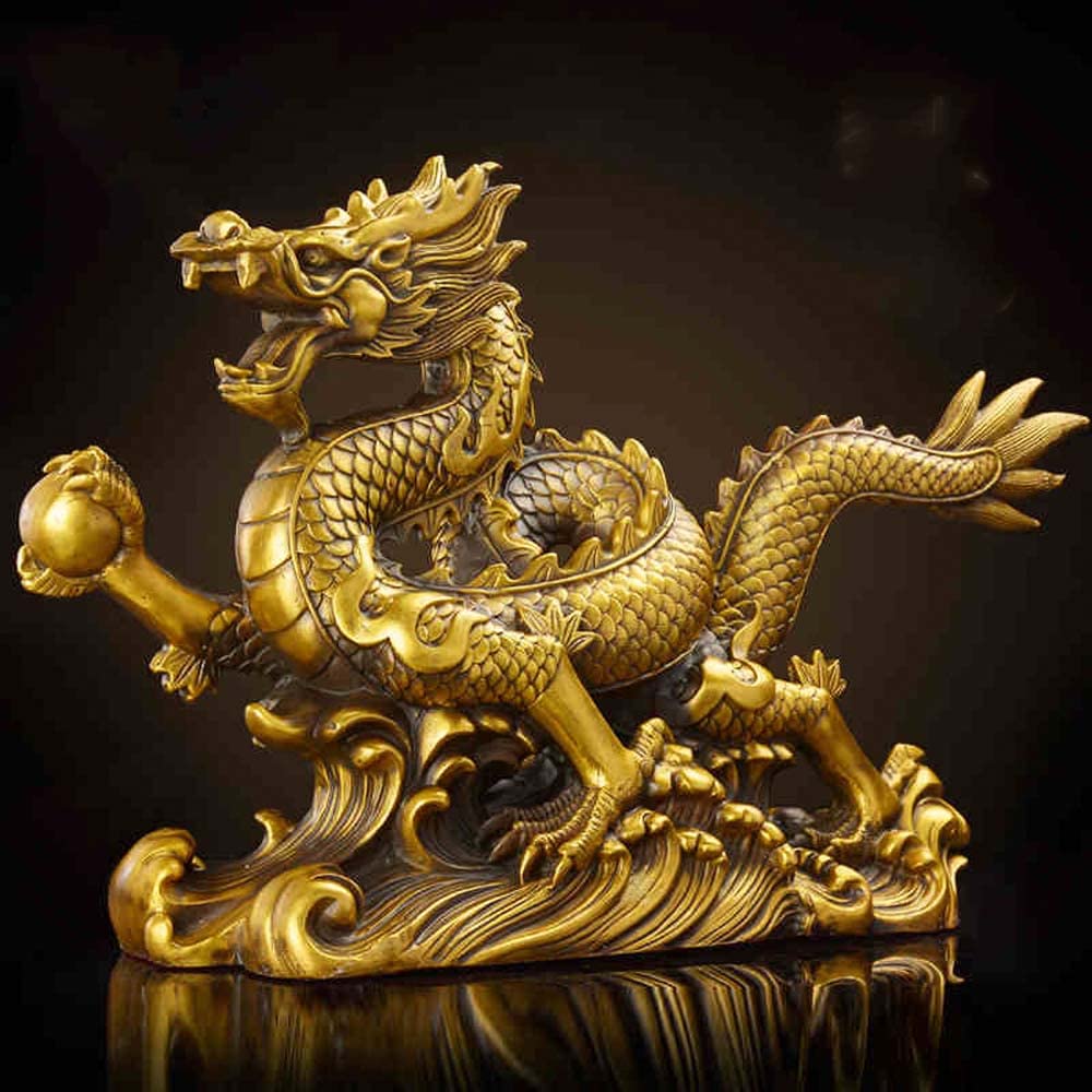 Dragon Golden Dragon with Five Feng Shui Dragon and Water Cup Playing with Made of for Increased Business Good Rising and Boosting Feng Shui Zodiac