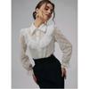 White Elegant Lace Women Shirt See Through Ruffled Fashion Spring Summer Loose Long Sleeve Blouse Female Hollow Out Lapel Fashion Sweet Tops