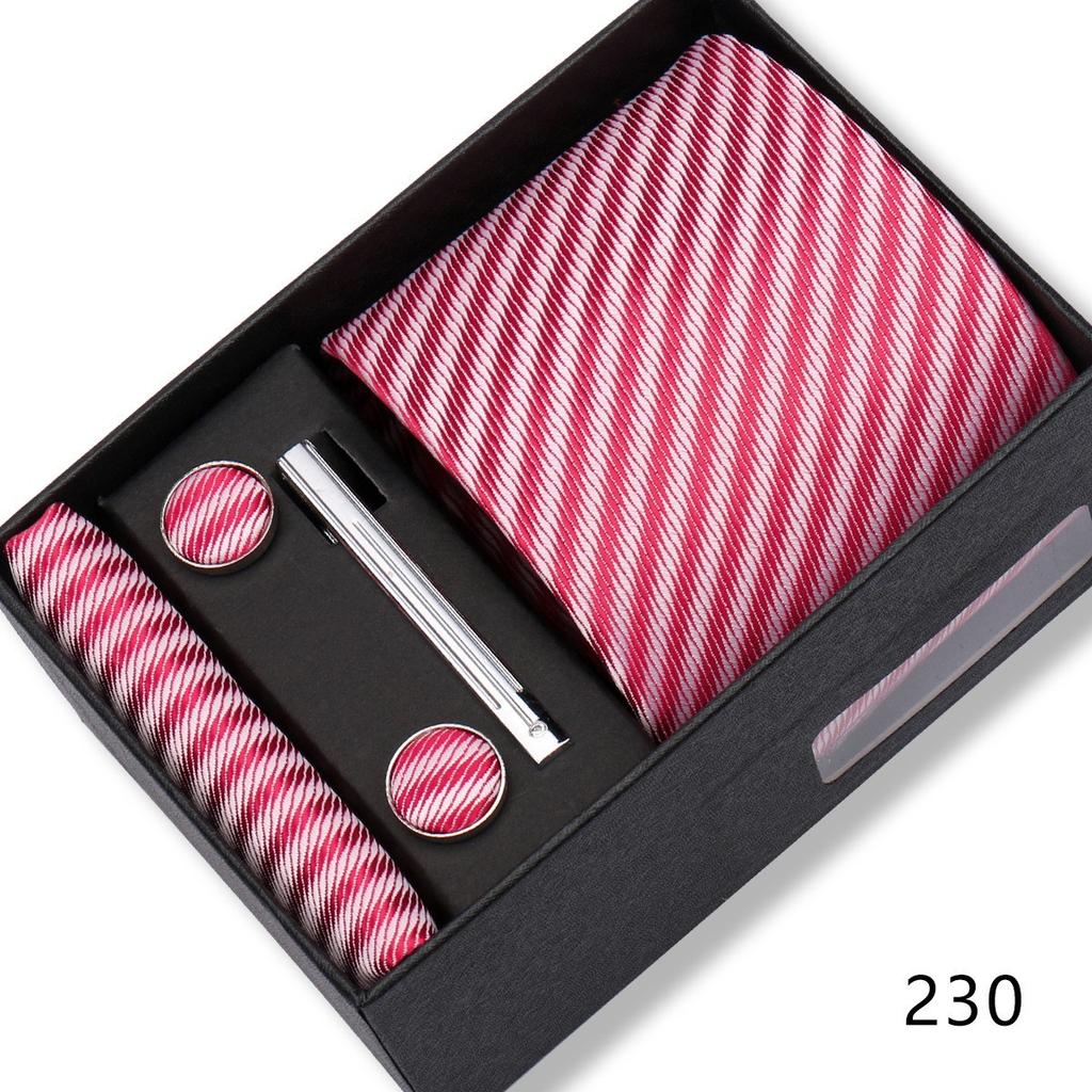 Ensemble Cadeau Boîte Pochette de Costume pour Homme Cravate Rayée Polyester Mode Premium Mariage Affaires