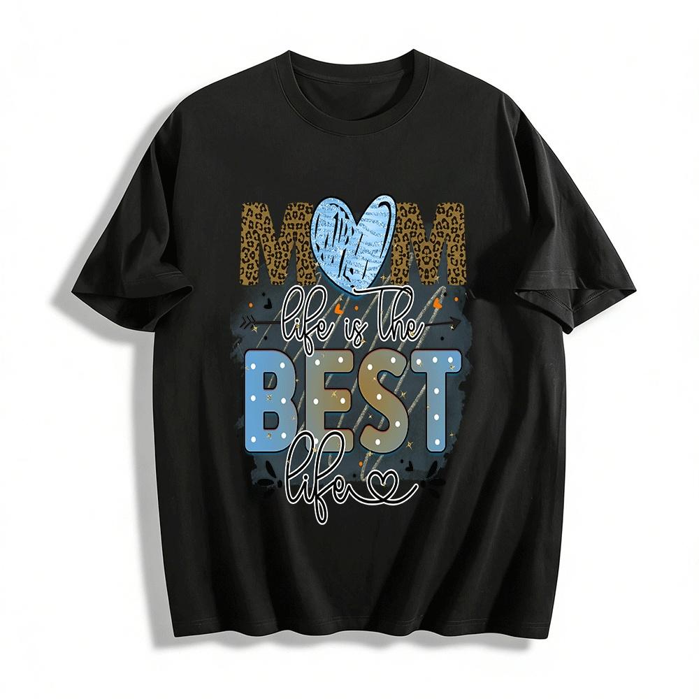 Mom Life Is The Best Life Leopard Print Heart Graphic Tee Pure cotton T-shirt XXS