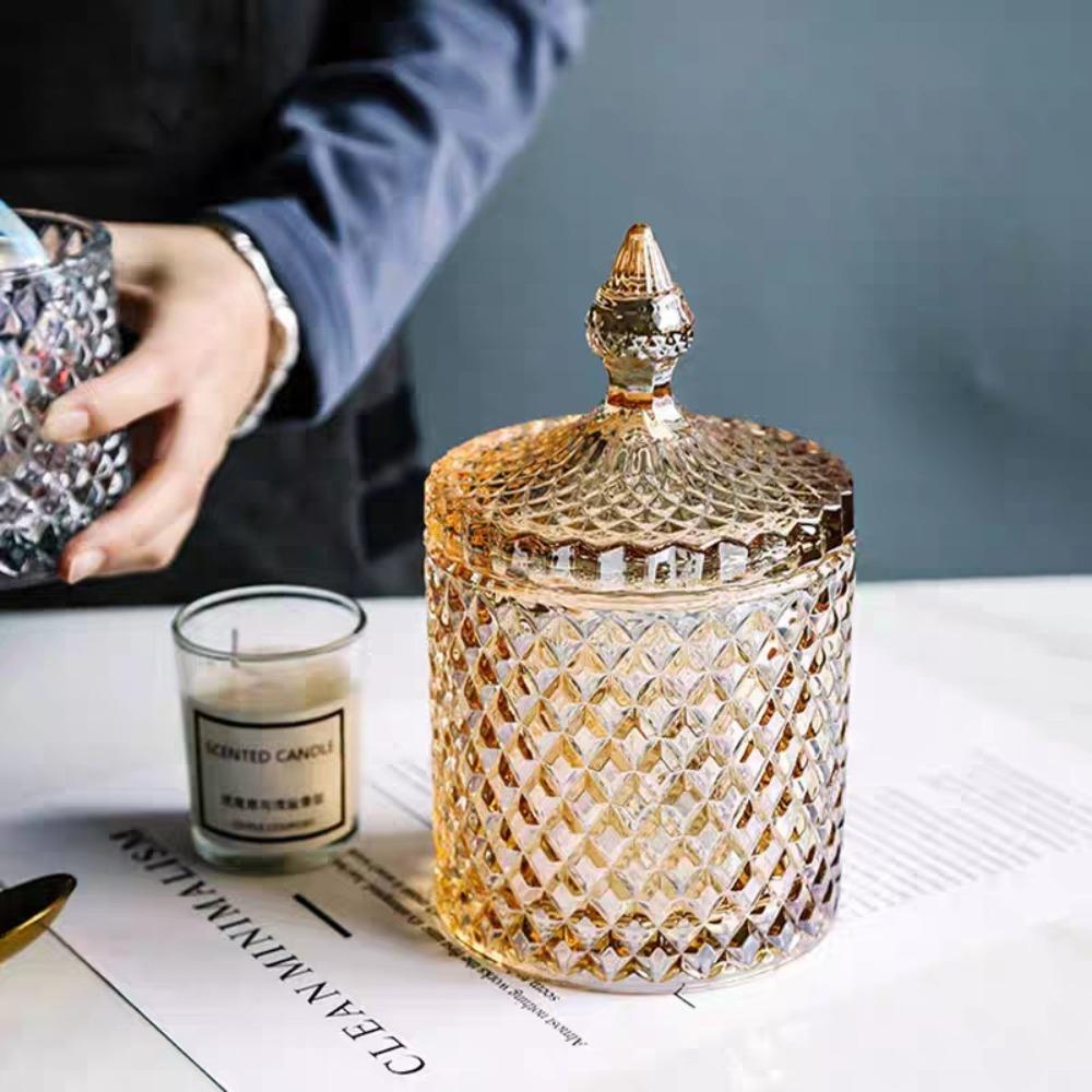300/600ML with Lid Glass Storage Canned Household Suger Jar New Diamond Candy Box  Household