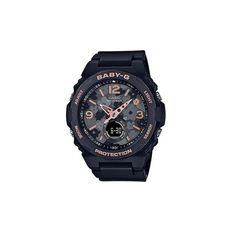 

Casio CASIOBABY-G series, fashionable street classic, countdown timer, floral dial, sports waterproof, quartz movement, resin strap, BGA-260FL-1A чёрный