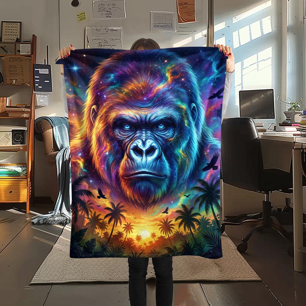 Aurora Sky Gorilla Unicorn OwlPrint Flannel Blanket,High quality Comfortable for All Seasons,Home Decor,Warmth and Comfort,Perfect for Christmas Gifts