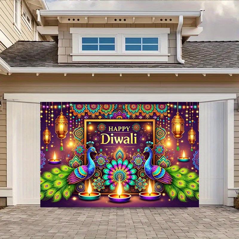 1 Vibrant Diwali Backdrop Cloth - Colorful Peacock and Diya Design  No Power Required