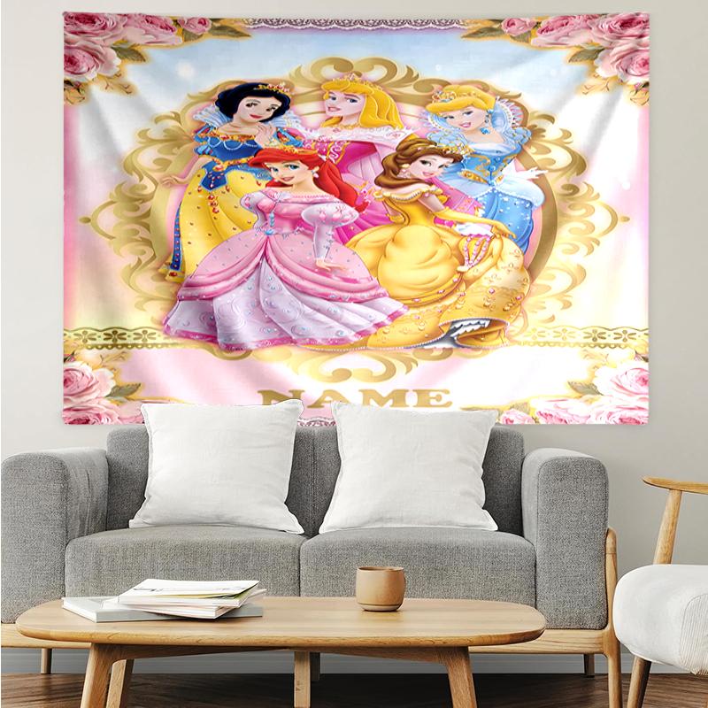 Custom Name Princess Print Tapestry, Backdrop, Easy Setup, Ideal for Bedroom, Office & Living Room, with Aesthetic Wall Hanging Decor.