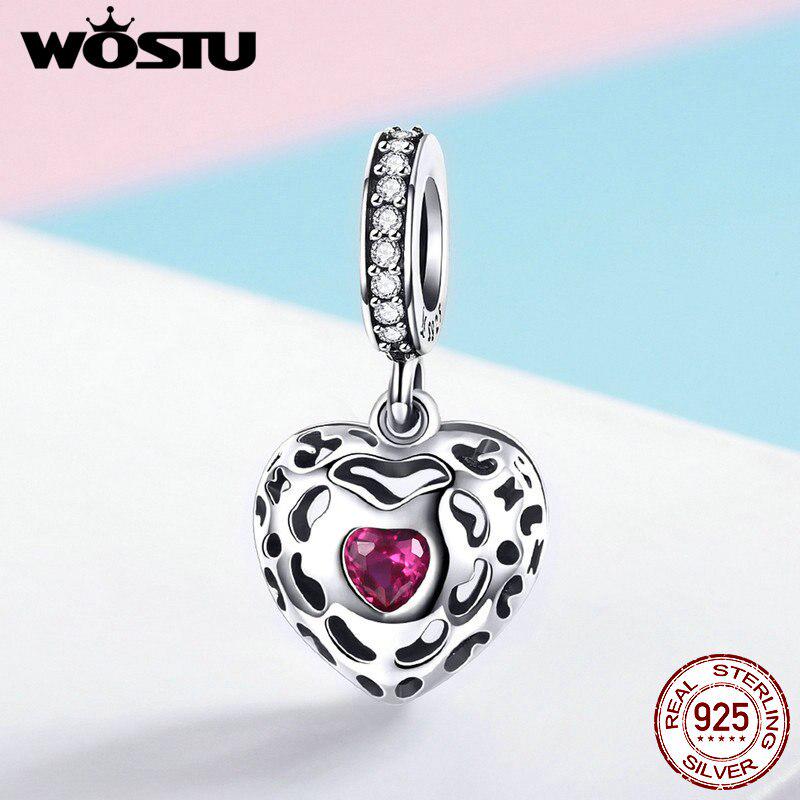 

WOSTU настоящий 100% стерлингового серебра 925 пробы драгоценный камень любовь Шарм подходит браслет и ожерелье кулон уникальный подарок HCC2007